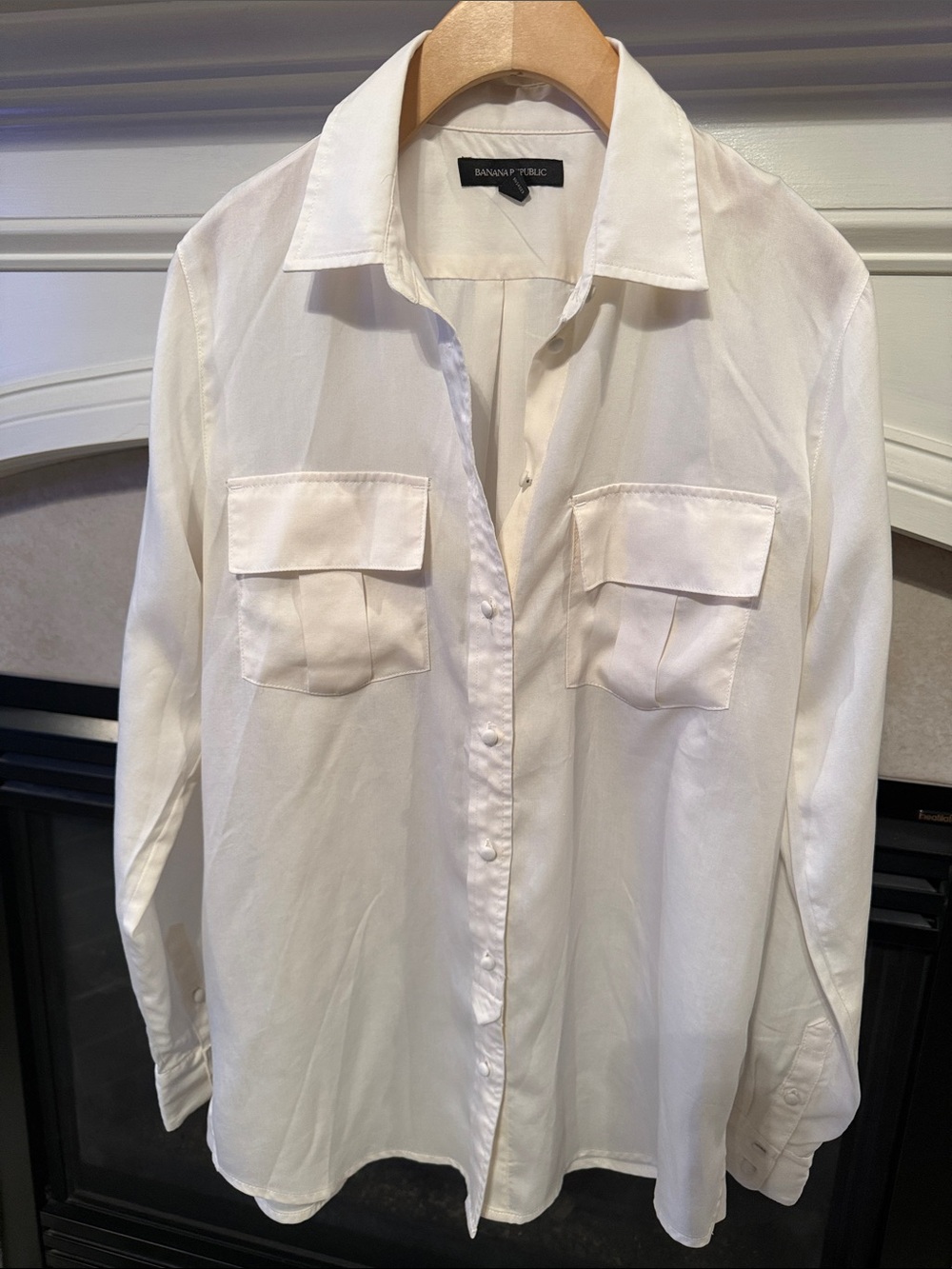 Banana Republic Cream Button-Up Utility Blouse with Black Label